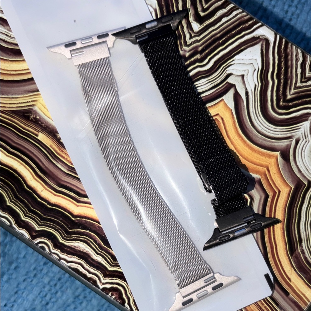 Black and Silver Mesh Apple Watch Band